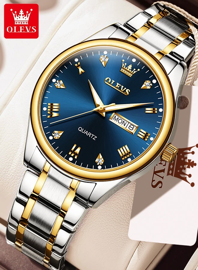 أوليفز ساعات رجالية فاخرة كوارتز مقاومة للماء ومضيئة من أفضل الماركات للرجال ساعات يد رجالية كوارتز تناظرية مرصعة بالألماس - Image 1